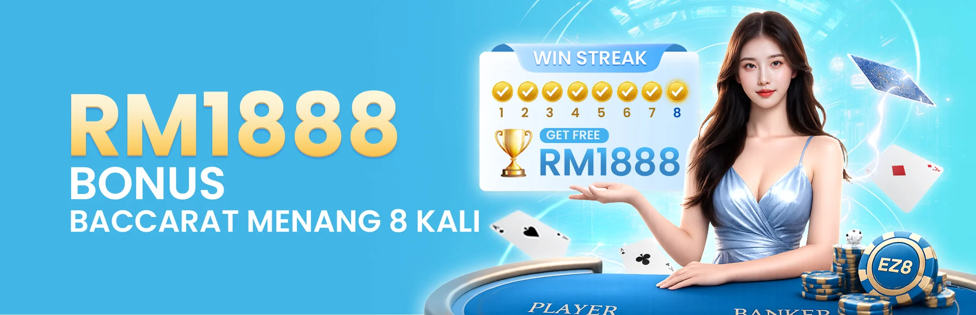 RM1888 Baccarat Lucky 8 Menang Berturut-turut